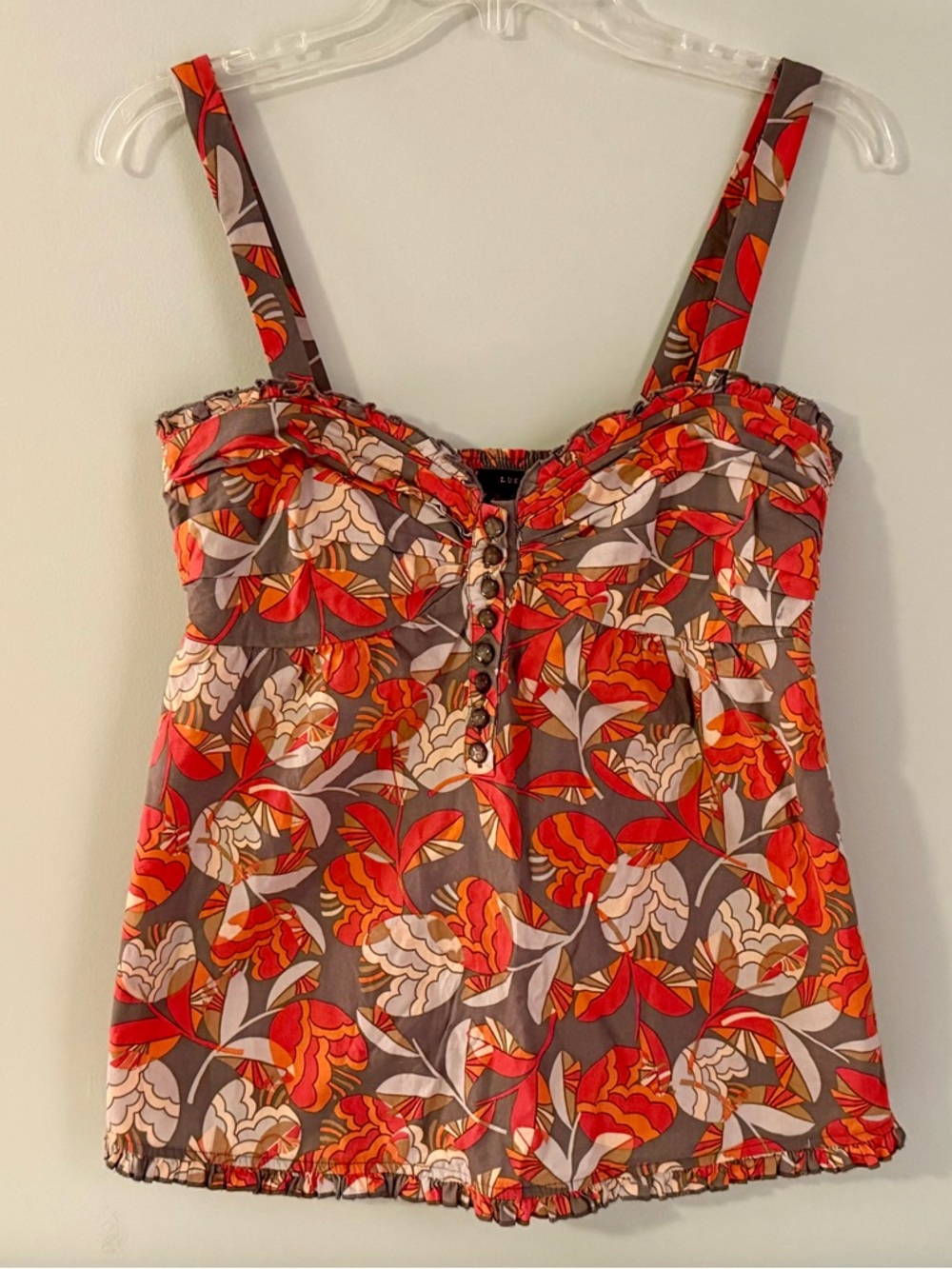 Lux Abstract Floral Print Tank/Strapless Top w/ Removable Straps Medium ~ Great!
